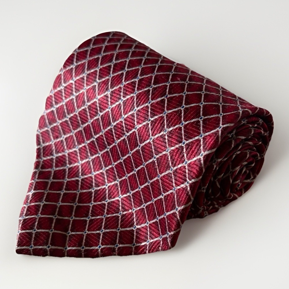 Vintage Romario Manzini Men's Polyester Red Design Tie Geometric Diamond